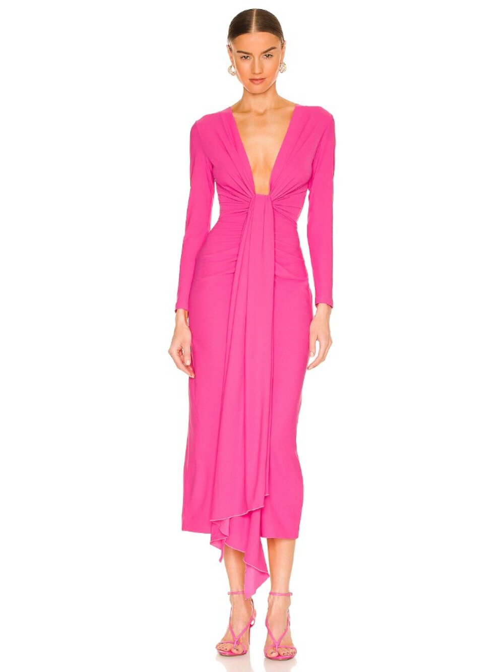 SOLACE London Lorena Midi Dress in Hot Pink
